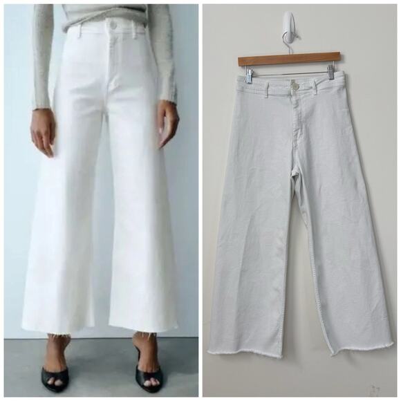 Zara Denim - Zara The Marine Straight High Rise Straight Jeans Size 10 White Raw Hem